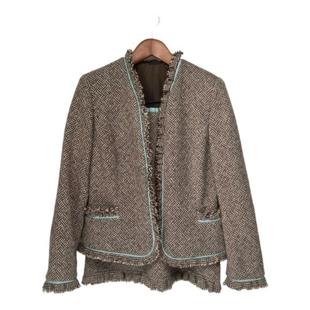 Etcetera Brown White Wool Blend Tweed Jacket and Skirt Set‎ Size 12 NWT